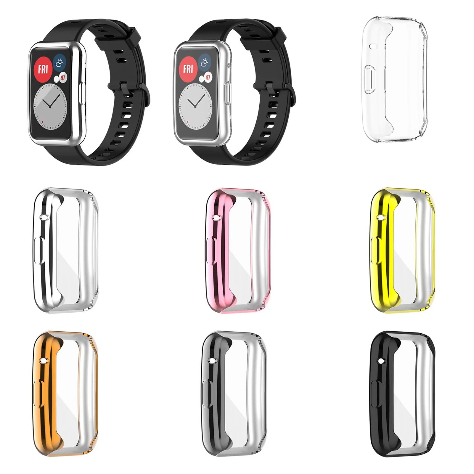 

Rondaful PC Protective Case Cover For Huawei Watch Fit Case Full Screen Protector Shell Bumper Plated Cases For Huawei Fit Watch