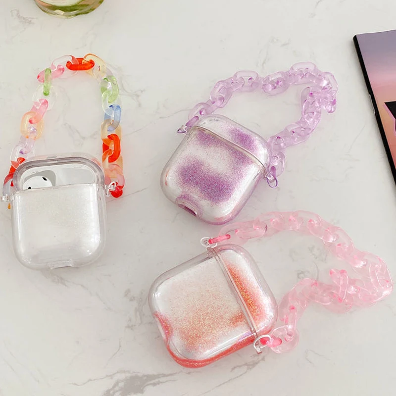 Для Airpods 2 модные браслеты держатель жидкий сыпучий песок наушники чехол для Apple 1