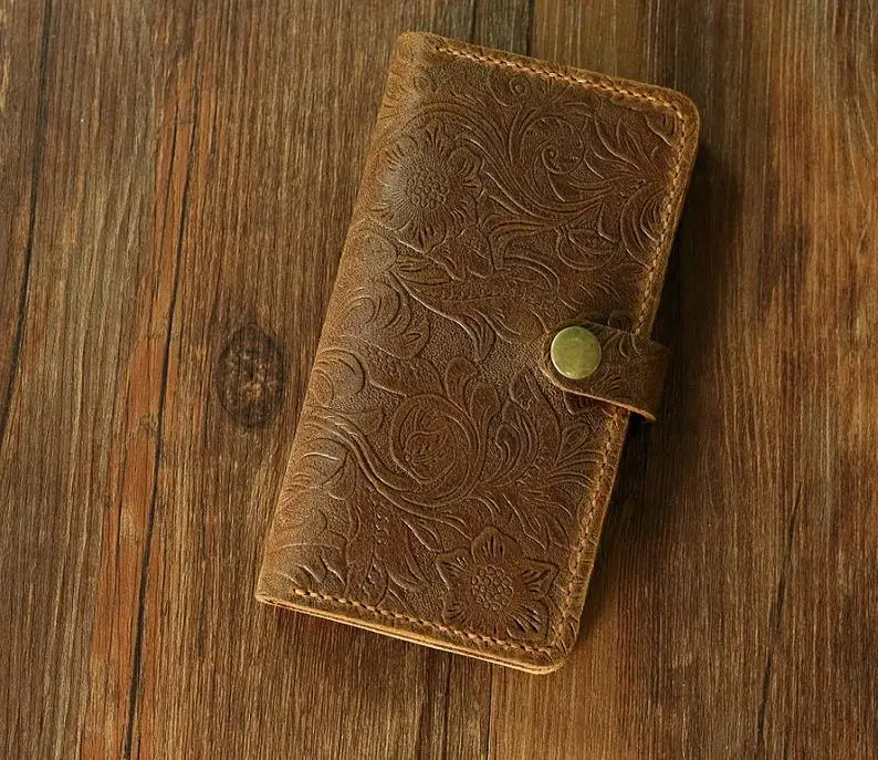 Женский кожаный чехол кошелек с тиснением для мобильного телефона/кожаный