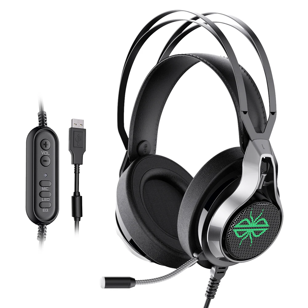 Black Headphone Dacom GH05 ноутбук ПК Проводные Игровые наушники, головная гарнитура геймер наушники 7,1 объемный звук со световым микрофоном USB интерфейс - Цвет: Black Headphone