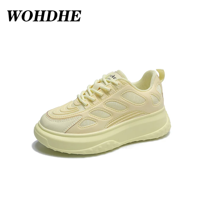 

WOHDHE White Sneakers Women New Fashion Comfortable Platform Vulcanize Shoes Lace Up Flats Casual Ladies Footwear Summer Shoes