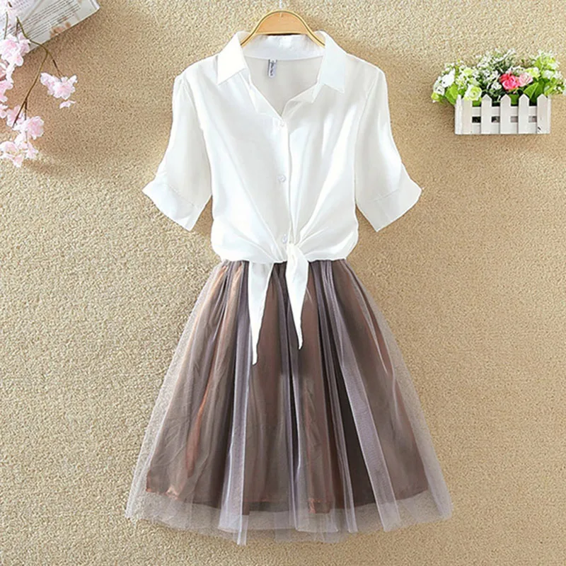 Женские платья лето 2022 новая корейская мода рубашка с коротким рукавом белая