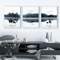 nordic scandinavian landscape deer canvas painting poster and print abstract wall art pictures for living room home decor