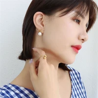 2021 fashion thin bow knot stud earrings with freshwater pearl elegant jewelry for women female trendy stainless steel eardrop