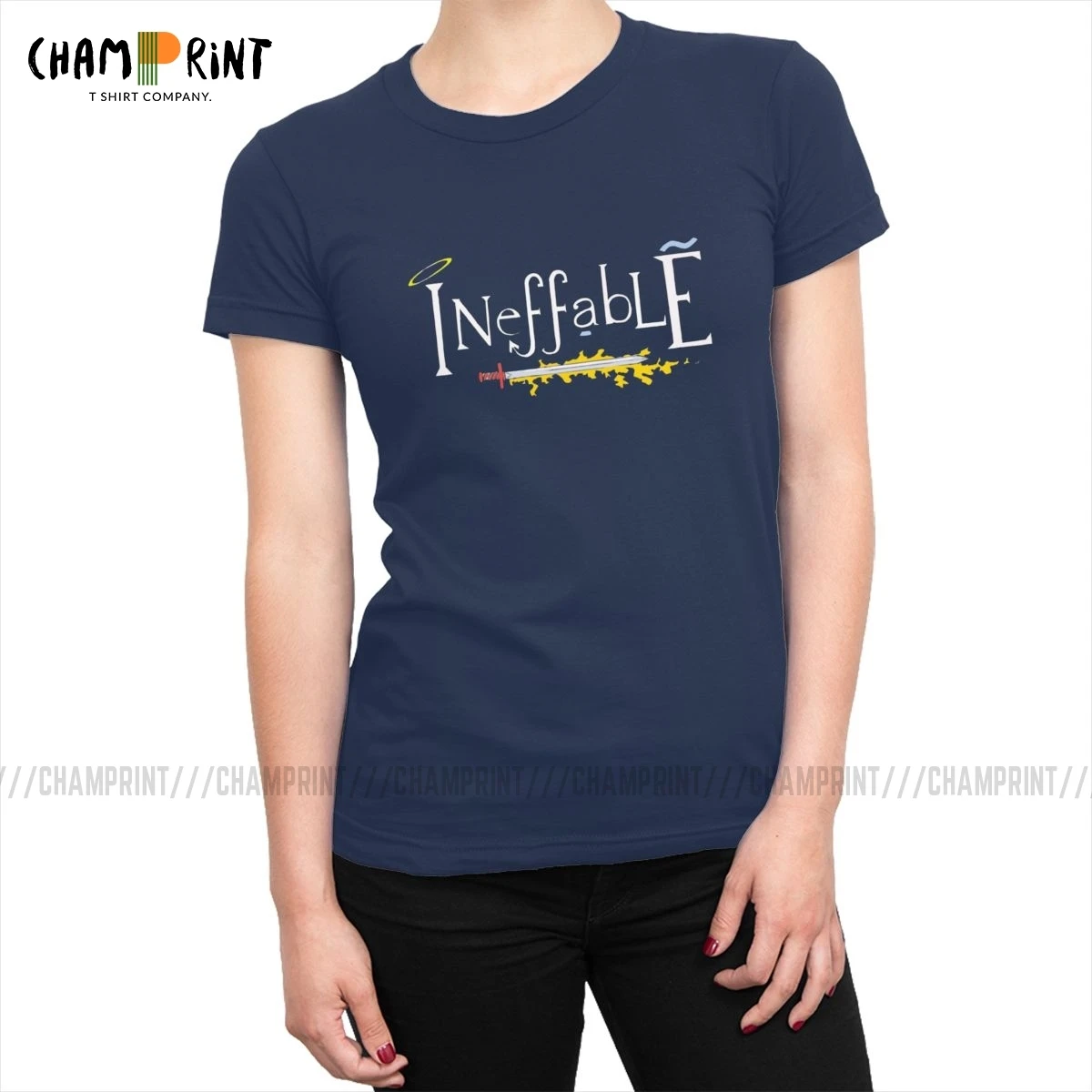 

Женская футболка с круглым вырезом inefable Good Omens, футболка с круглым вырезом, с надписью Aziraphale, Crowley, Demon Angel Vogue