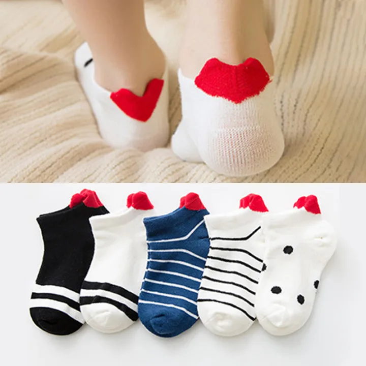 

Kids Lovely Short Baby Socks Red Love Heart for Girls Cotton Mesh Cute Newborn Boys Toddler Striped Socks Summer 2021 New