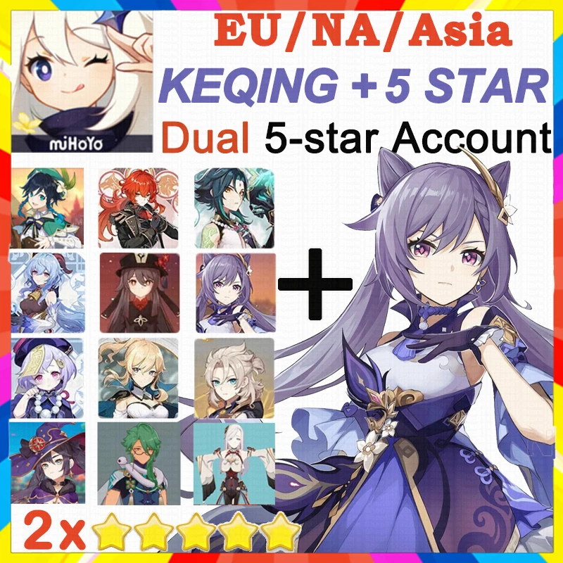 

Genshin Impact Keqing Dual 5star Keqing+Mona Venti+Keqing Jeans Diluc Xiao Genshin impact Account 2 5-star Characters EU/Asia/NA