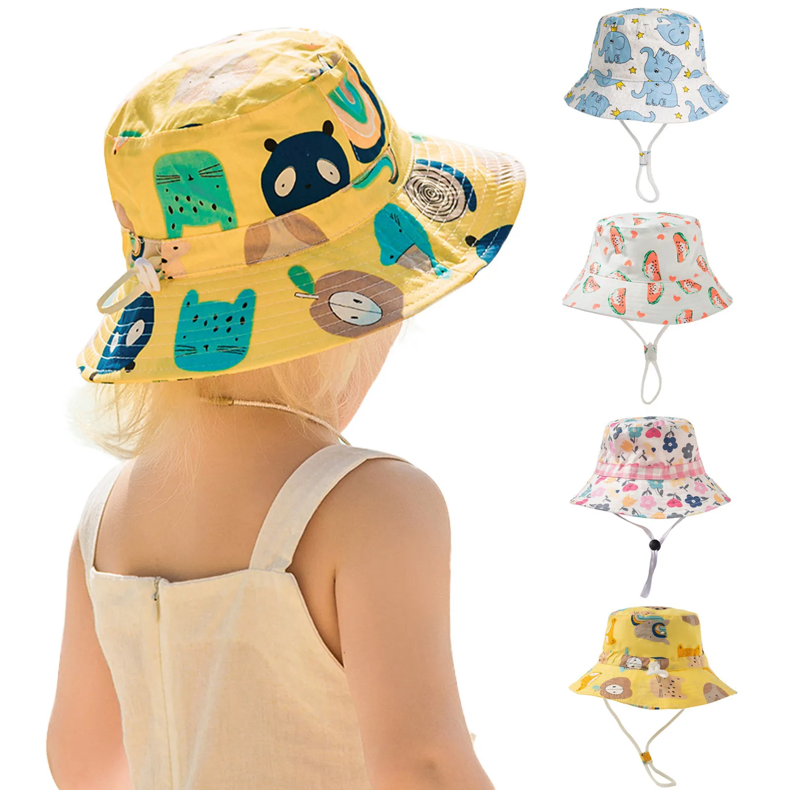 

Kid Hat Fashion Cute Printed Basin Baby Hat Children Adjustable Fisherman Hat Sunscreen Hats Kid Hat Fashion Cute Printed Basin