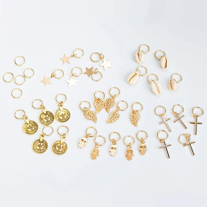 Серебряная коса для волос дреды из бисера 5 шт. в наборе золотистые тона манжеты