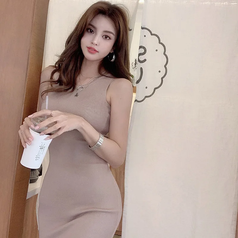 

Korean summer new slim sexy temperament low collar tight bottoming bag hip knitted dress Office Lady Sheath Knee-Length