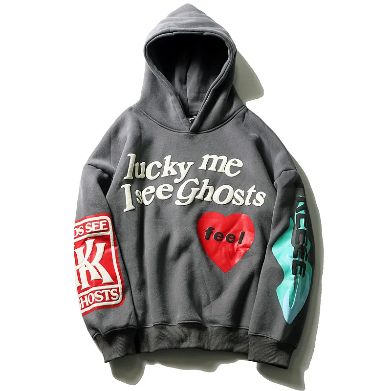 

Fashion brand men's clothing Coconut Grandpa Love Foaming Graffiti Loose Plus Fleece Hoodie Hoodie