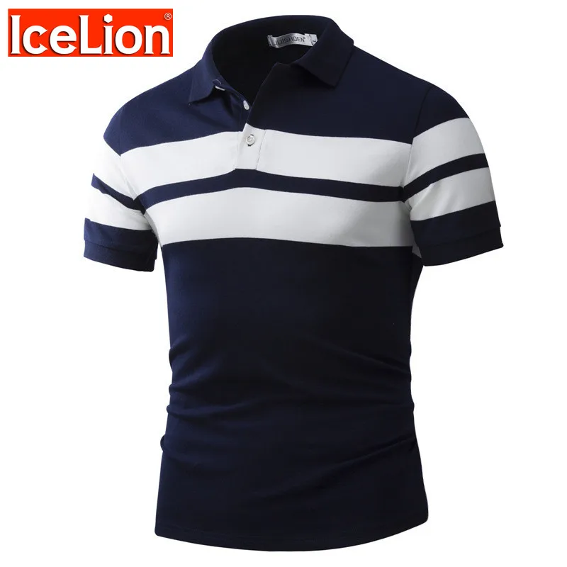 IceLion 2021 Summer New man's T-shirt Short Sleeve Wide Stripes Fitness Workout Tops Men Turn-down Collar Fashion Solid t shirt | Мужская