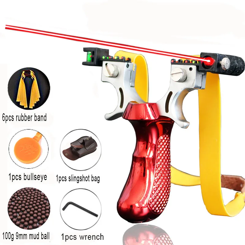 

2019 New High Precision Outdoor Hunting Slingshot Laser Aiming Slingshot with Flat Rubber Band Outdoor Game Sling Shot Set