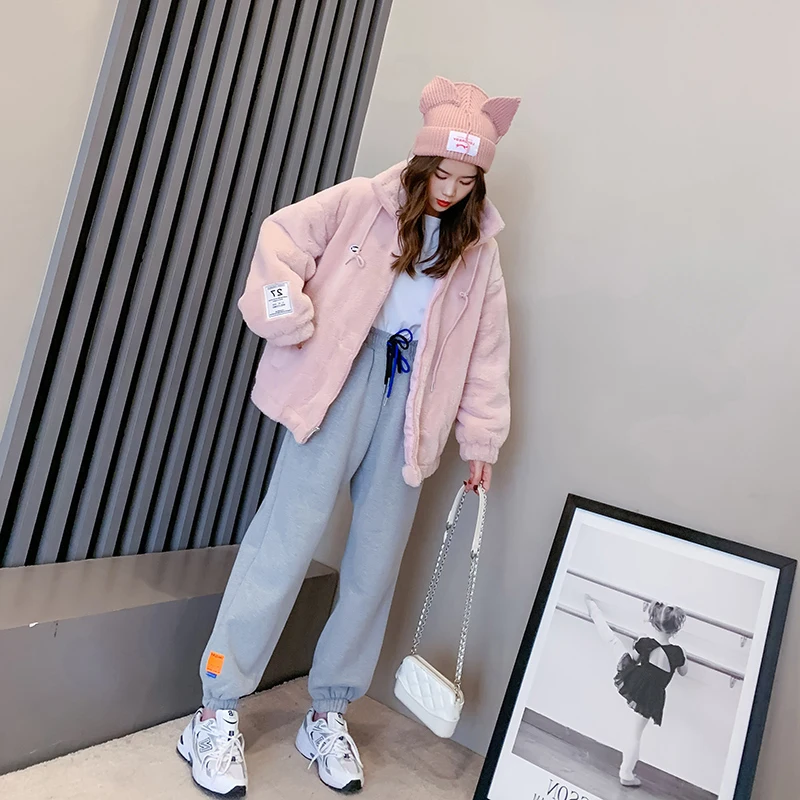 

Autumn and winter plus size women clothing plus velvet padded casual straight pants trousers loose Korean version of toe pants