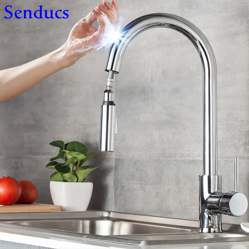 Touch on Kitchen Faucets with Pull Down Sprayer Single Handle Chrome Sensor Faucet Out Mixer Tap | Обустройство дома