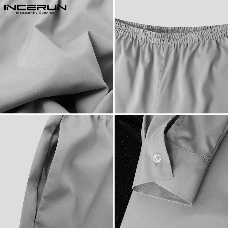 

Muslim Men Sets Patchwork Long Sleeve Shirts Dubai Islamic Saudi Arabia Kaftan Long Pants Vintage Mens Suits 2 Pieces INCERUN 7