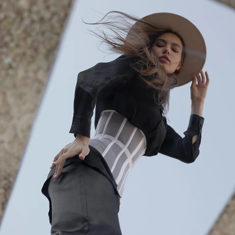 Корсет женский сетчатый короткий пояс пикантный однотонный облегающий шикарный