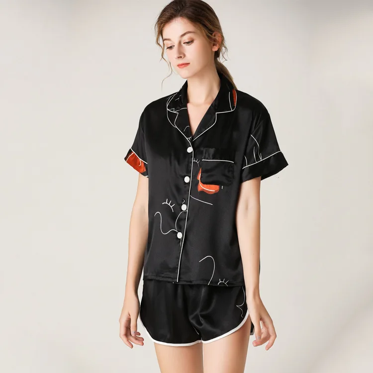 

Women Pyjama Set Silk Pyjamas Sleepwear Silk Silk Pajama Suit 21101
