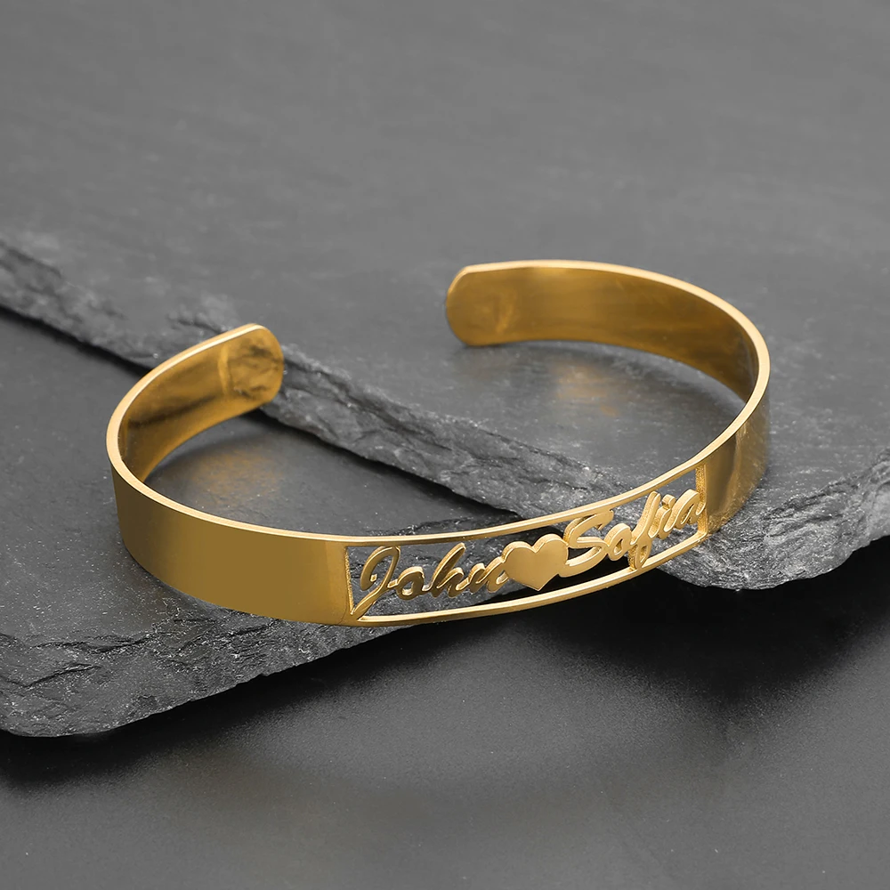 Модный золотистый браслет NEULRY из нержавеющей стали с именем сердца, ручной браслет, индивидуальный браслет с буквами и логотипом для женщин...