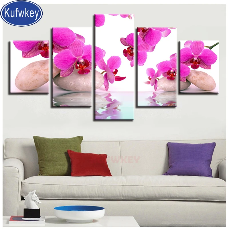 Полный Камень Розовая орхидея алмазная живопись 5 шт. крестовина круглый