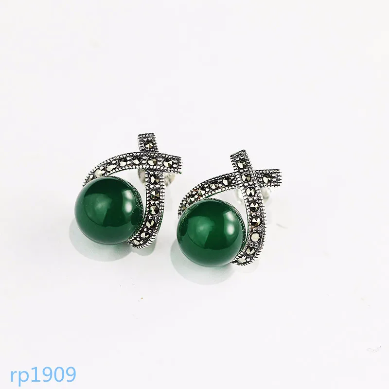 

KJJEAXCMY Supporting detection S925 sterling silver jewelry ladies green chalcedony garnet chalcedony bead black agate earrings new