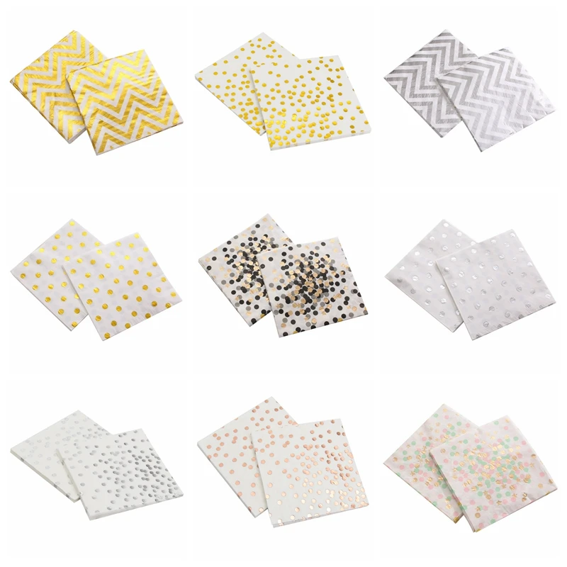 1 упаковка/набор бумажные салфетки в горошек из розового золота|Одноразовая