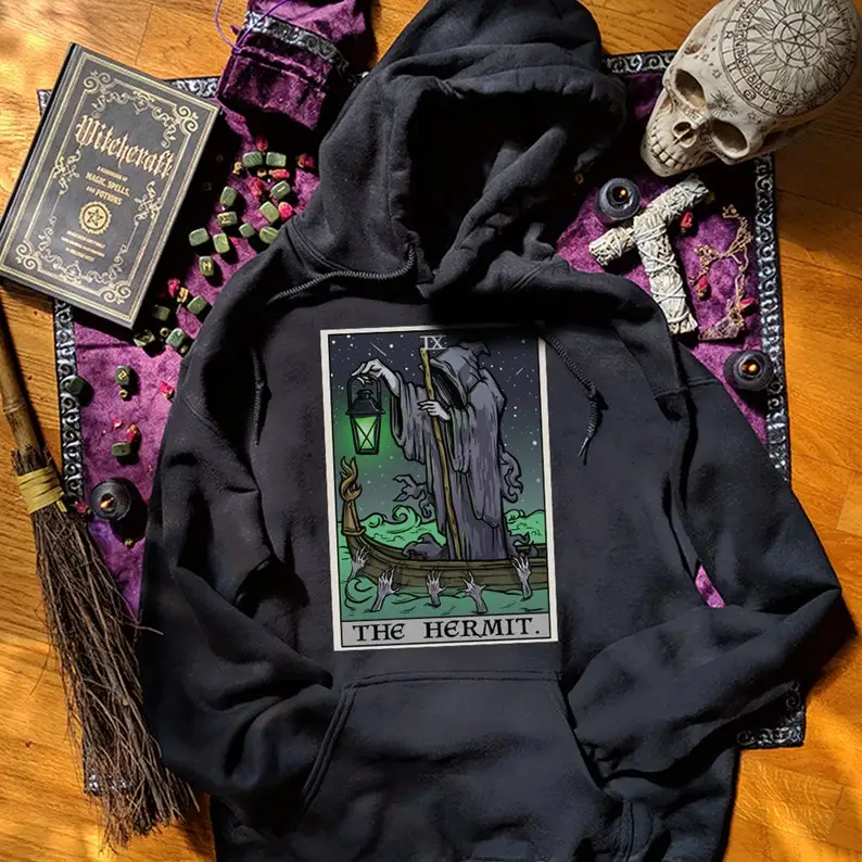 

The Hermit Tarot толстовка с картой Хэллоуин Grim Reaper Goth Witch Clothing Men размера плюс Witchcraft подарки для ведьм Goth Major