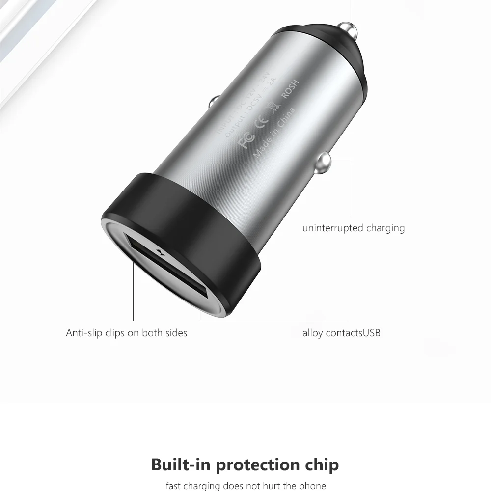 CBAOOO USB 2A Car Charger For iPhone X 8 7 6 metal Fast Car Phone Charger USB Phone Charger in car for Samsung Xiaomi Huawei