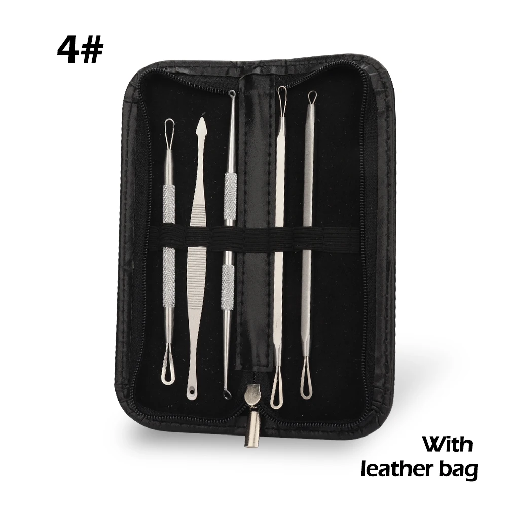 5pcs With leather 360 градусов Регулируемый профессиональный светодиодный сенсорный экран макияж зеркало светодиодный зеркало для макияжа набор игл для удаления угрей - Цвет: 5pcs With leather