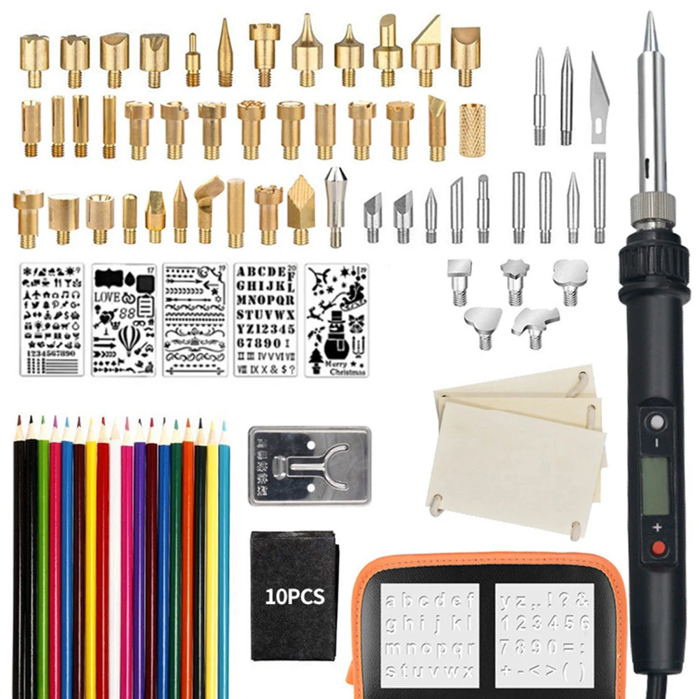 

29/48/54/94pcs Wood Burning Tool Kit 60W Pyrography Pen Adjustable Temperature Soldering Iron With Carving Stencils Woodworking