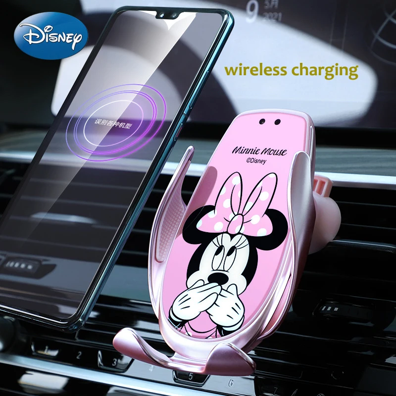 

New Disney Mickey Mouse Minnie Automatic Wireless Charger Car Phone Holder Smart Sensor Charging Air Outlet Mobile IPhone Stands