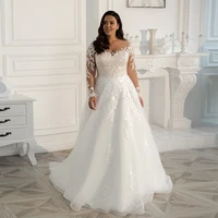 fulle sleeve strapless plus size white wedding dresses for brida floor length a line applique bridal gowns court train button