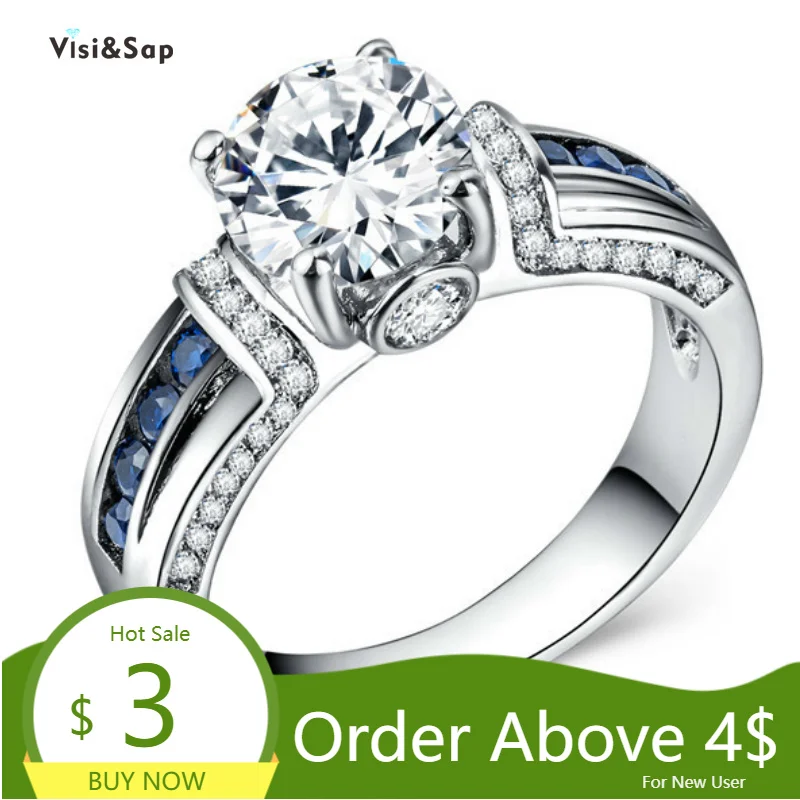 Классические блестящие кольца Visisap круглое циркониевое кольцо для женщин и