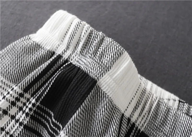 

Japanese new spring and autumn men's plus size cotton knitted pajamas suit simple plaid long-sleeved trousers home service men