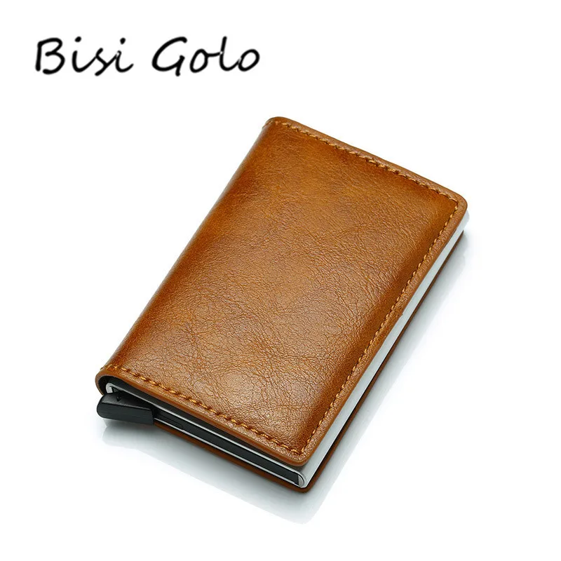 BISI GORO Противоугонный Мужской винтажный кредитный держатель для карт, блокирующий Rfid кошелек из искусственной кожи, унисекс, информация о безопасности, алюминиевый кошелек