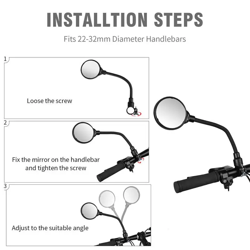 Зеркало заднего вида для горного и дорожного велосипеда регулируемое по