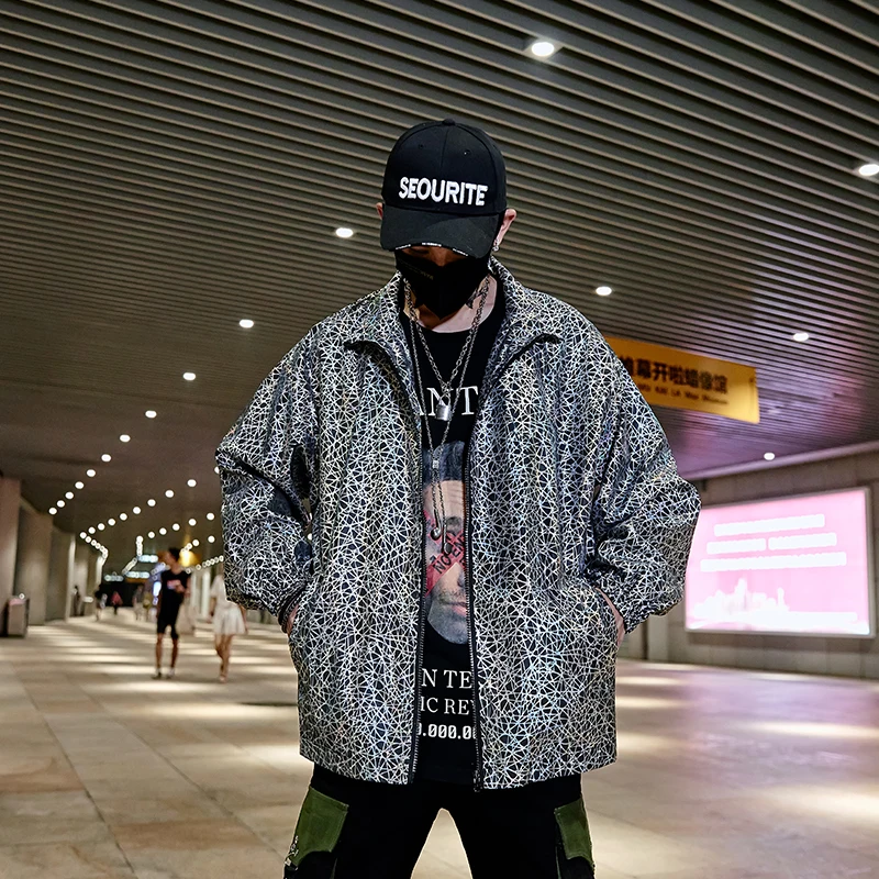 Мужская Уличная Хип Хоп новая Светоотражающая куртка мужская женская Свободная