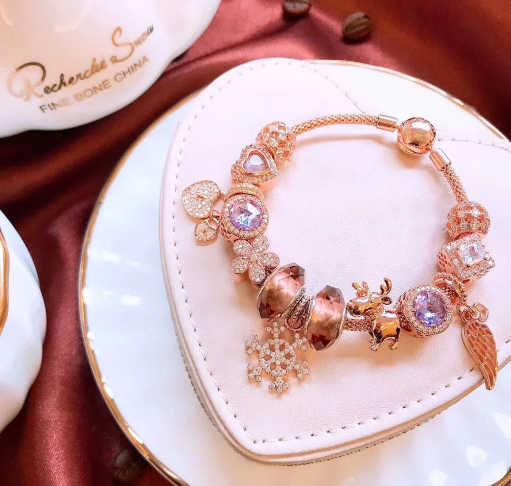 

LIDU 100%925 Silver High Quality Angel Wings Bracelet Plated Rose Gold Free Mail Manufacturers Wholesale