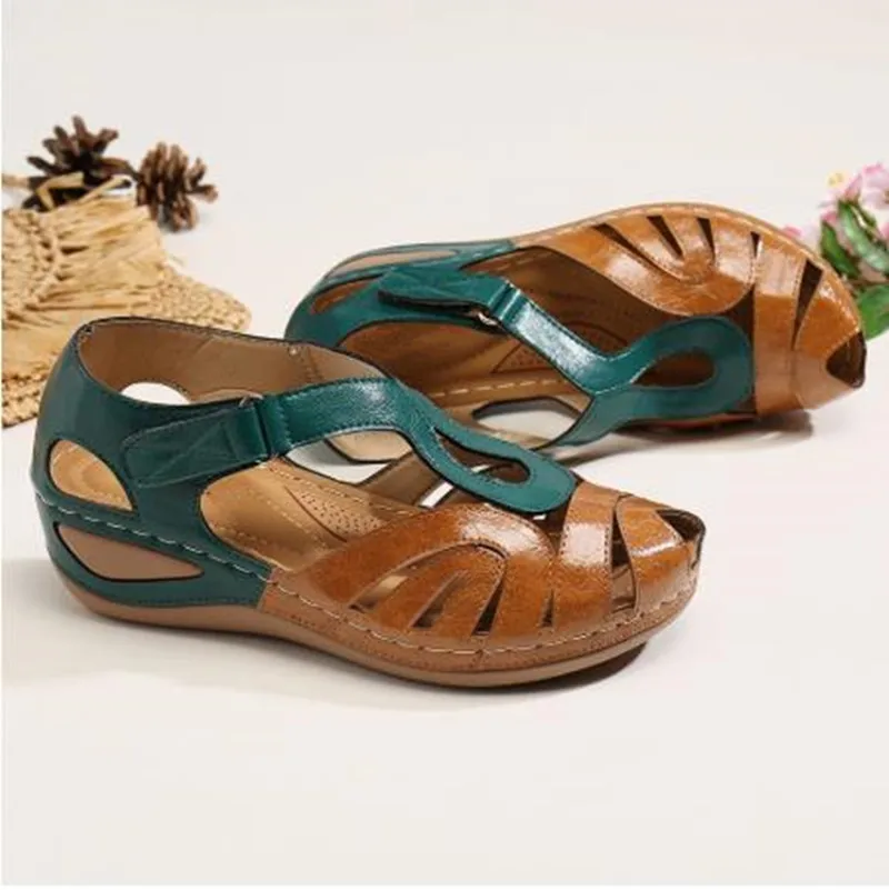 

Sandals Shoes Women 2021 Summer Round Toe Wedges Sandals Femal Casual Shoes Breathable Hollow Out Mother Shoes Size 35-43