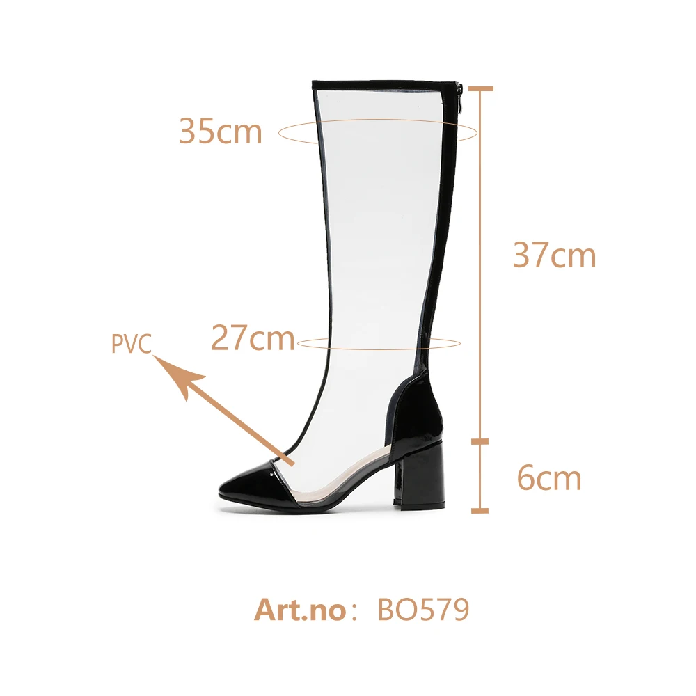 

BESCONE New Fashion Women Boots Mixed Colors High Square Heel Zipper Waterproof Knee-High Shoes Comfortable Concise Boots BO579