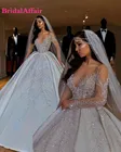 Роскошные Новые африканские Свадебные платья 2021, прозрачные Свадебные платья с длинным рукавом и вышивкой из бисера и блесток, атласные свадебные платья