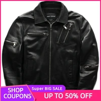 2021 black biker style genuine leather jacket men plus size 3xl real natural sheepskin spring slim fit motorcycle coat