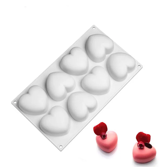 

2Pcs/set 8 Cavities Heart-shaped Silicone Mold 3D Silicone Molds for Baking Mousse Cake Soap Making Tools DIY Moldes De Silicona