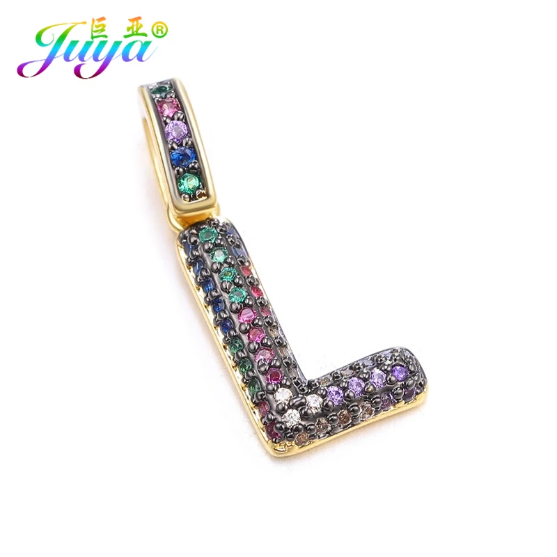 Gold L Juya DIY шнур кожаный вывод многоцветный Циркон с радужным блеском золото 26 буквы алфавита кулоны с надписями поставки - Окраска металла: Gold L