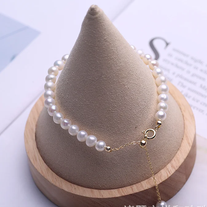 

5-6mm Handmade,White Near-round ,Natural Freshwater Pearl Bracelet, Adjustable Ins Jewelry