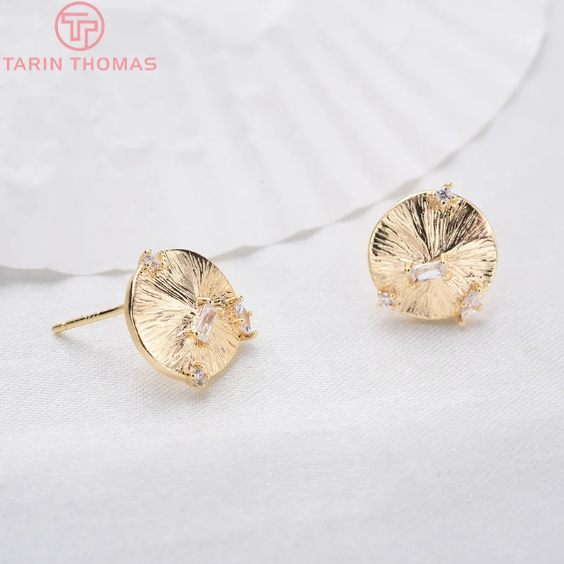 6 шт. латунные треугольные серьги гвоздики с цирконом|Ювелирная фурнитура и