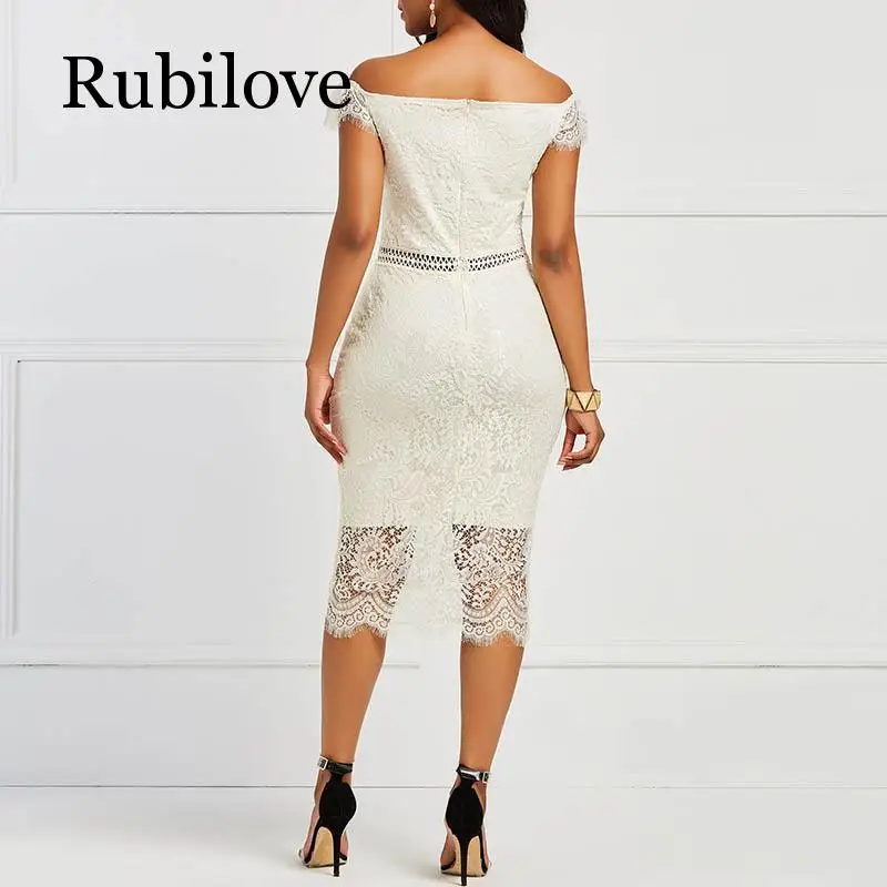 

Rubilove Bodycon Women Dress Lace Slash Neck Hollow Backless Sexy Elegant OL Party Summer Patchwork Sheath Retro Dresses