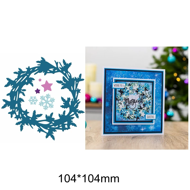 

Венок, цветок, листья, звезда, снежинка, полые ветки, рамка, металлические вырубные штампы, тиснение, бумажные открытки, горячее искусство