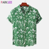 hawaiian shirts for men casual button down short sleeve party green aloha shirt loose casual beach wear holiday clothing chemise