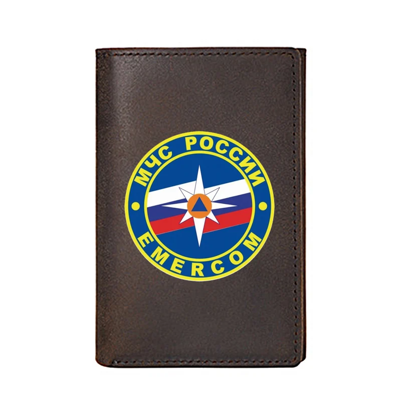 

Personality Genuine Leather Men Wallet High Quality МЧС РОССИИ Business Card Holders Male Purses Short Money Bags
